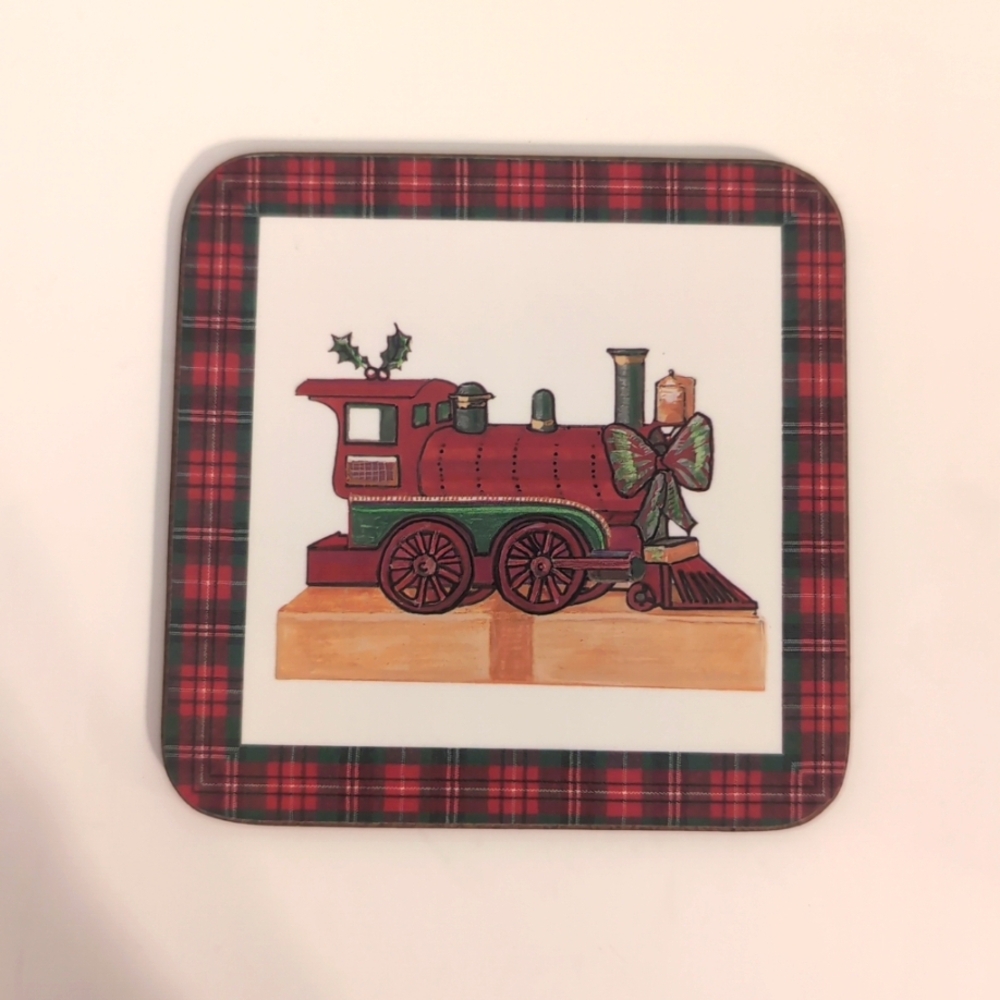 Pimpernel Vtg Tartan Christmas Set of 5 Cork Backed Coasters Made in England - Picture 2 of 8